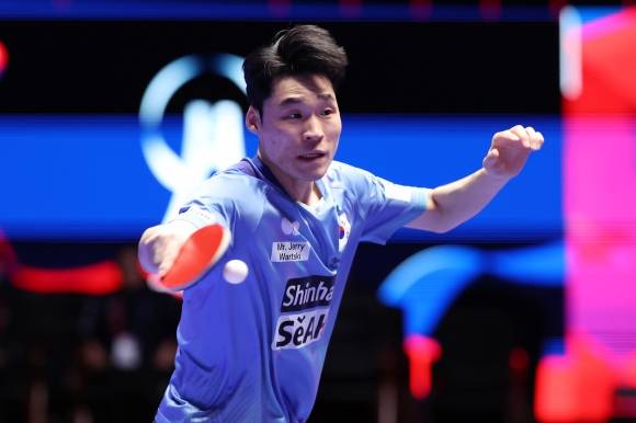 장우진 - 6년 만에 왕추친 상대 승리를 거뒀다. 대회 조직위 제공