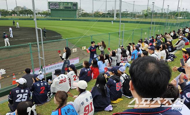 일본 원정 응원을 펼치는 롯데 야구팬들.