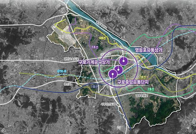 구로기계공구상가, 구로중앙유통단지 등 과거 수도권 산업 유통 거점의 지리적 입지. 서울시 제공