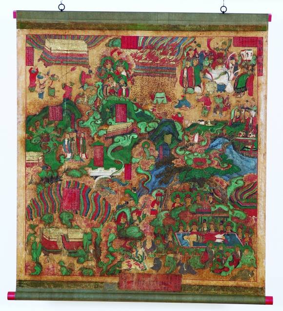 27일 문화재청이 국보로 지정 예고한 ‘순천 송광사 영산회상도 및 팔상도’ 가운데 8번째 팔상도인 ‘쌍림열반상’. 문화재청 제공