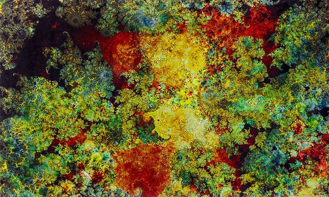 서울 종로구 PKM갤러리에서 공개된 토마스 루프의 작품 ‘d.o.pe.08’(2022년). 작가가 컴퓨터로 생성한 그래픽 이미지를 벨루어 카펫 위에 프린트했다. PKM갤러리 제공