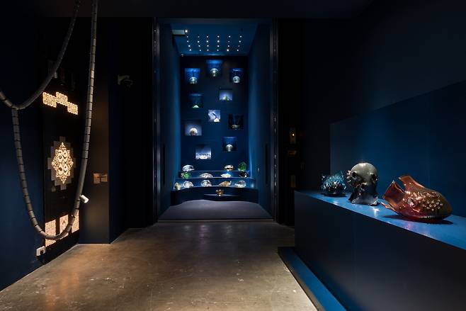 In this installation view of "Arab Design Now" at Design Doha, “Whispers from the Deep” by Lebanese-Polish sisters Tessa and Tara Sakhi is seen in the middle. (Courtesy of Qatar Museums)