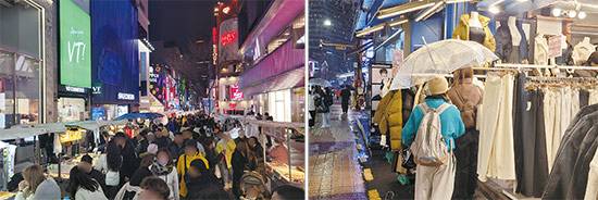 외국인 카드 결제 데이터 분석 결과 명동(왼쪽)은 소매점, 홍대(오른쪽)는 의류 업종 내 카드 결제 비중이 높았다. (김지연 인턴기자)