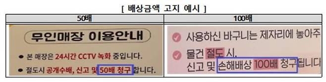 무인점포 배상 금액 고지 예시 (사진=한국소비자원 제공, 연합뉴스)