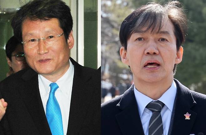 배우 문성근(왼쪽)과 조국 전 법무부장관. [헤럴드경제DB·연합]