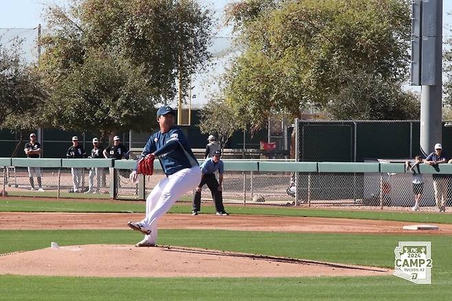 NC 선발 신민혁이 3일 미국 애리조나 글렌데일에서 열린 화이트삭스와 연습경기에서 호투하고 있다. 사진 | NC 다이노스