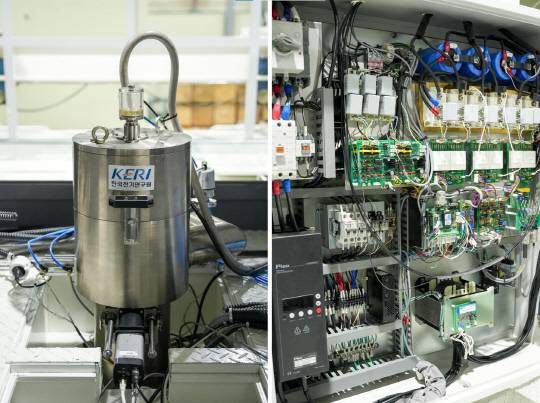 전자빔 용접기의 '전자총'(왼쪽)과 '전원장치'(오른쪽) 모습. 전기연 제공