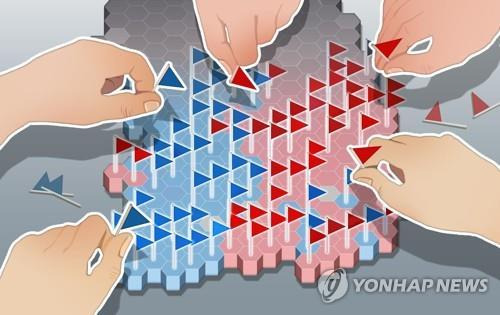 2020년 총선에서 동서로 확연히 갈라진 경상도와 전라 지역구도 [연합뉴스 그래픽]