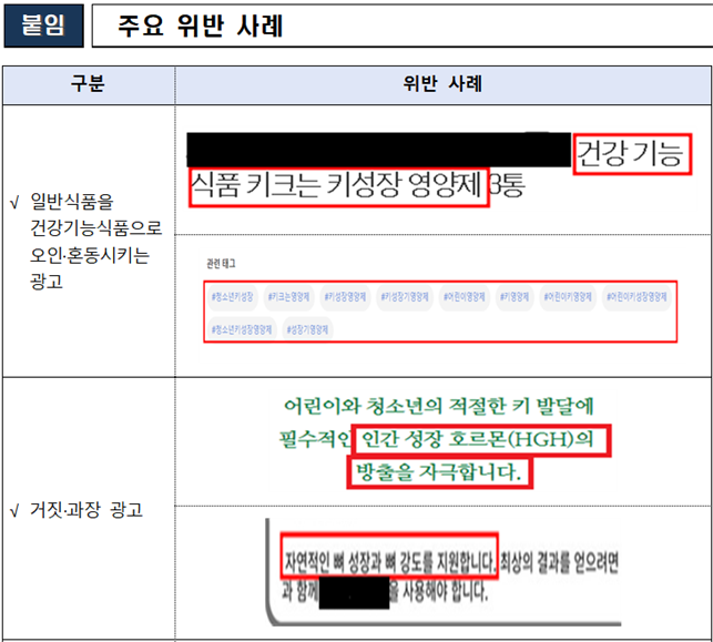‘키 성장’ 부당광고 예시. 식품의약품안전처