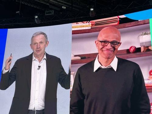 엔리케 로레스 HP 최고경영자(CEO)와 사티아 나델라 MS CEO [촬영 오규진]