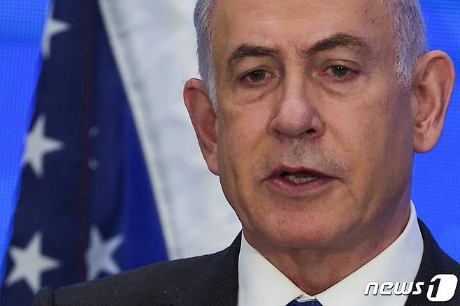 18일(현지시간) 이스라엘 예루살렘에서 베냐민 네타냐후 이탈리아 총리가 기자회견을 열고 발언하고 있다. 2024.02.18 ⓒ 로이터=뉴스1 ⓒ News1 정지윤 기자