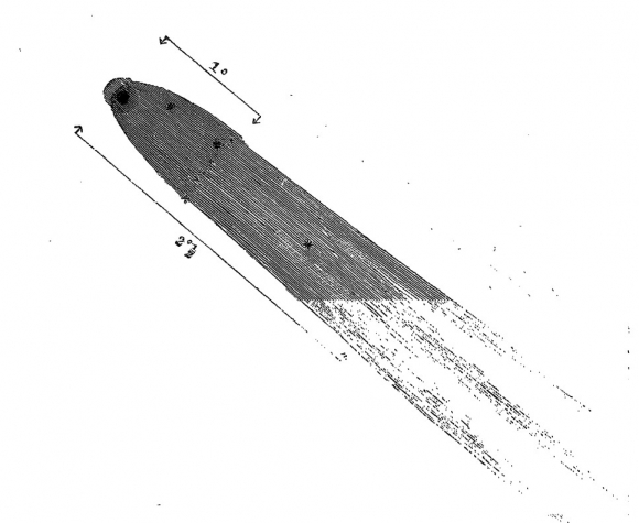 E. E. 버너드가 1884년 1월 20일에 그린 폰스-브룩스 혜성 스케치.  ​