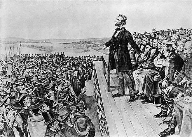 링컨의 유명한 게티스버그 연설 장면을 담은 그림 [사진출처=매경DB]