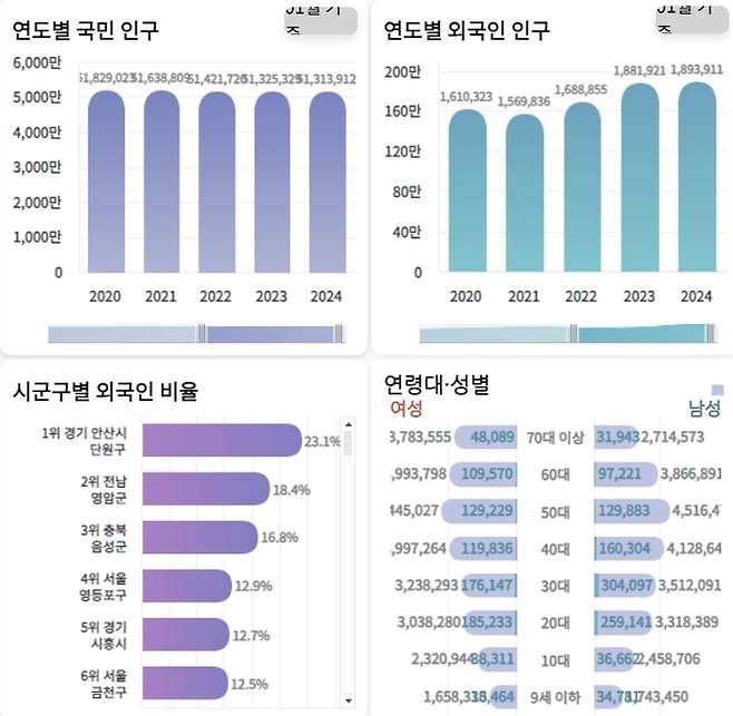 법무부가 하이코리아에서 제공하는 ‘이민 행정 빅데이터 분석·시각화’ 서비스. 법무부 제공