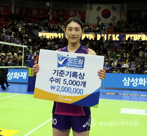 흥국생명 김연경, 수비 기준기록상 5,000개 달성.(제15호)