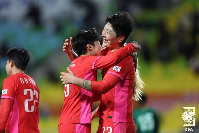 잠비아전에서 골 세리머니 중인 박은선(오른쪽). 제공 | 대한축구협회