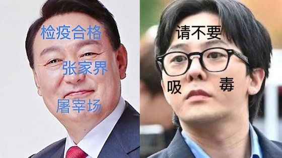 영화 ‘파묘’를 조롱한 중국 네티즌이 윤석열 대통령, 가수 지드래곤의 얼굴에 한자를 합성한 사진을 올렸다.[사진출처=X(옛 트위터)]