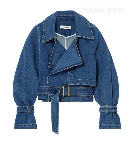 블루 데님 벨티드 크롭트 트렌치코트 1백만원대 누어 해무어.