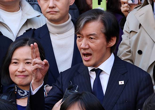 조국혁신당 조국 대표가 14일 오후 광주 동구 충장로에서 발언하고 있다. 광주=연합뉴스