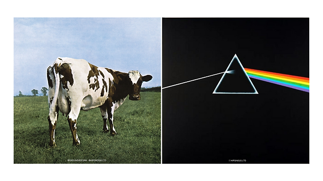 핑크 플로이드 5번 째(좌)과 8번 째 정규 앨범 커버 / 힙노시스, 그라운드시소