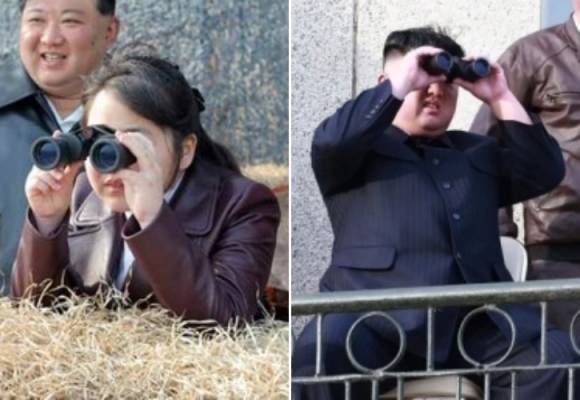 일(왼쪽)노동신문은 15 김 위원장과 딸 주애가 함께 항공육전병(공수부대) 훈련을 직접 지도했다고 보도했다.(오른쪽)2019년 4월 16일. 북한 김정은 국무위원장이 공군 제1017군부대 전투비행사들의 비행훈련을 현지 지도하는 모습