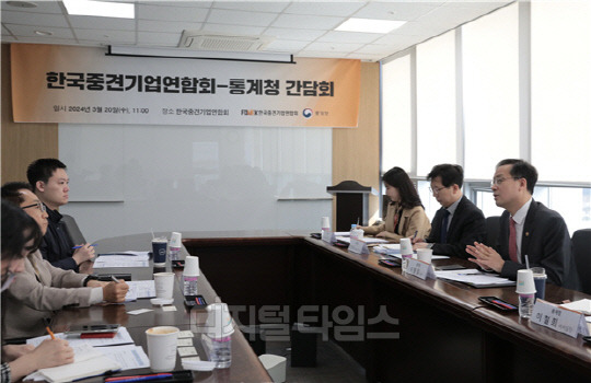 중견련 간담회에서 발언 중인 이형일 통계청장(사진 오른쪽 첫번째). 사진 통계청