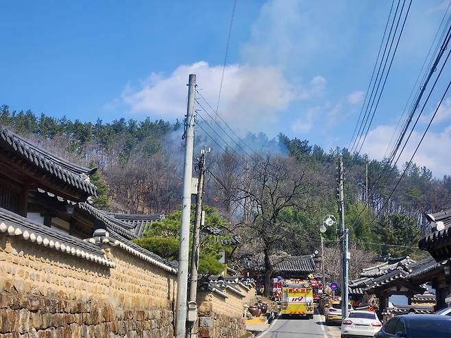 [대구=뉴시스] 20일 오전 10시46분께 대구 달성군 하빈면 묘리 산14에서 화재가 발생했다. (사진=산림청 제공) 2024.03.20. photo@newsis.com *재판매 및 DB 금지