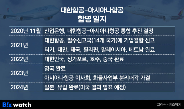 대한항공-아시아나항공 기업결합심사 결과./그래픽=비즈워치