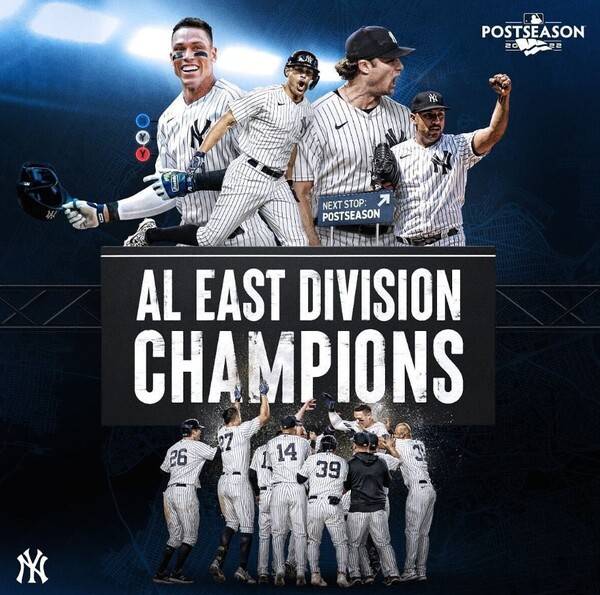 2022년 아메리칸 리그 동부 지구 챔피언에 오른 뉴욕 양키스. 사진┃뉴욕 양키스 SNS