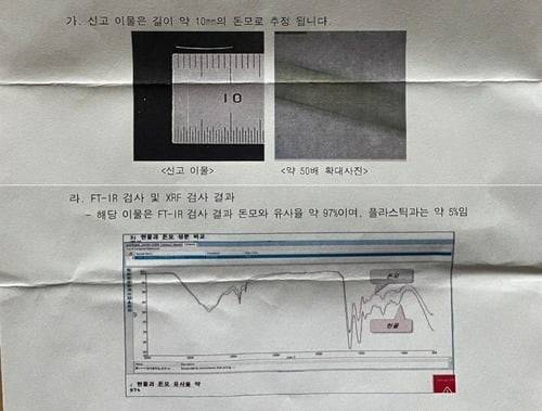 유명 떡갈비에서 나온 이물질은 돼지털과 97%의 유사율을 보인다는 식약처의 자료 / 사진=연합뉴스