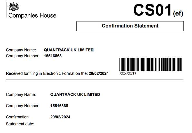 퀀트랙 영국법인의 주주 증명서/사진제공=호라이존테크놀로