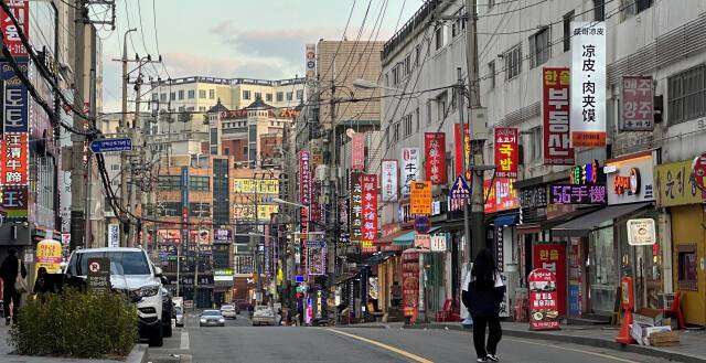 중국어 간판이 다수를 차지하고 있는 수원 고등동 일대의 모습. 오종민기자