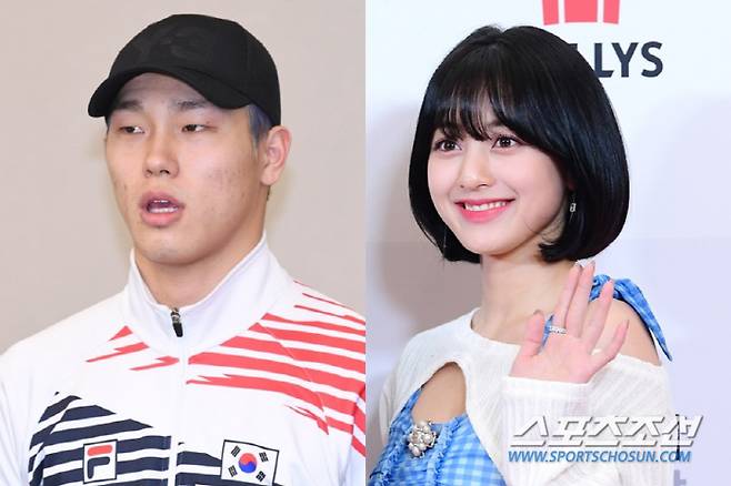 윤성빈(왼쪽), 트와이스 지효. 스포츠조선DB