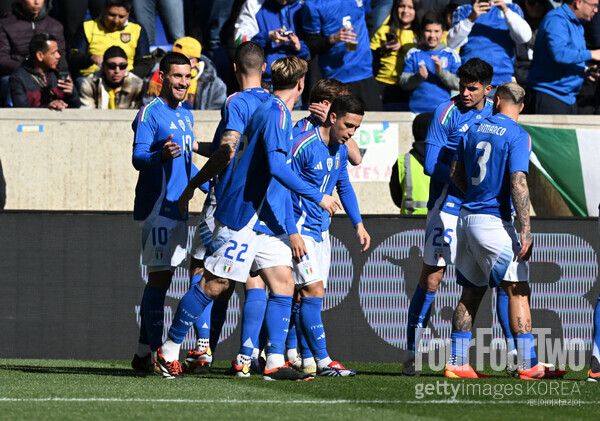 사진=게티이미지. 이탈리아는 25일 오전 5시(한국시간) 미국 뉴저지에 위치한 레드불 아레나에서 열린 2024년 3월 A매치 친선경기에서 에콰도르에 2-0으로 승리했다. 
