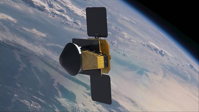 우주 약물 제조 실험을 마치고 지구로 돌아오고 있는 캡슐 위네바고 1호를 묘사한 그림. 바르다 스페이스 인더스트리