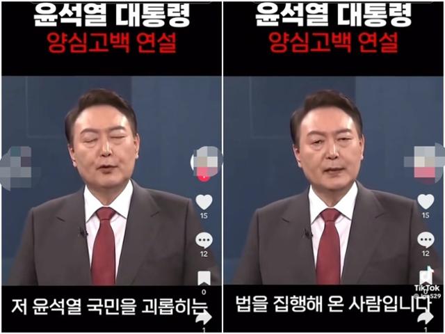 딥페이크로 만들어진 윤석열 대통령의 사과 영상. 틱톡 캡처