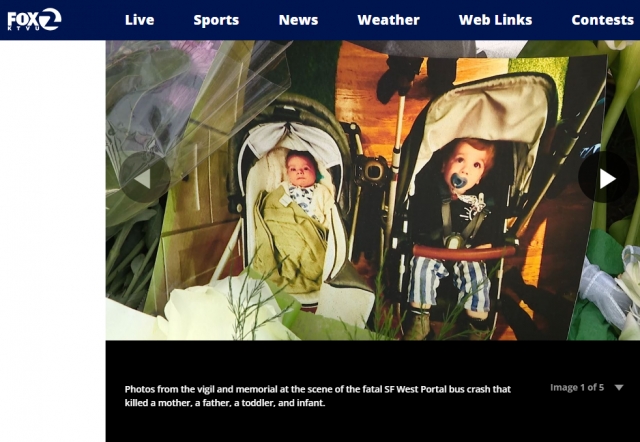 미국 샌프란시스코 웨스트포털의 한 버스정류장에서 교통사고로 숨진 3개월 아기 카우. 폭스2 홈페이지 캡처