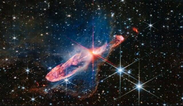 제임스웹 우주망원경이 지구로부터 1천470광년 떨어진 허빅-아로 46/47 별을 촬영한 사진 (사진=NASA, ESA, CSA)