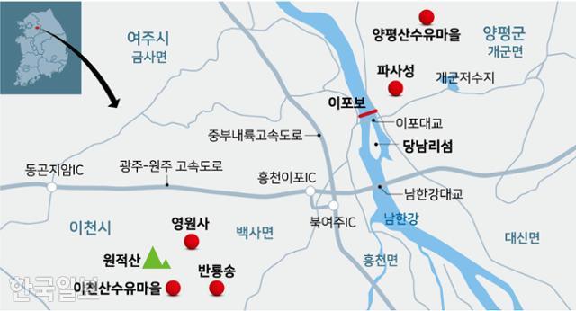 이천~양평 산수유마을 주변 여행 지도. 그래픽=강준구 기자