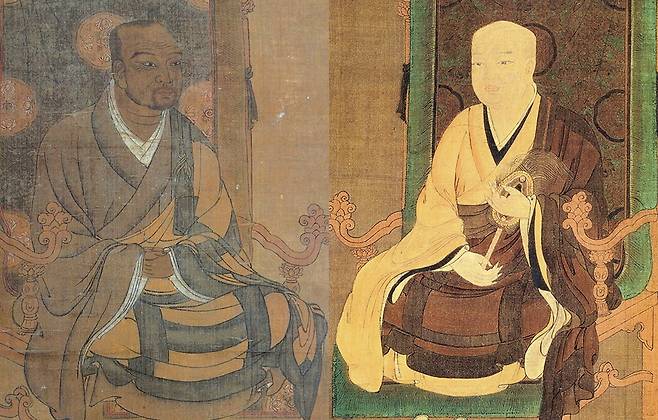 일본 교토에 있는 고잔지에 전해내려오는 원효대사(왼쪽)와 의상대사의 초상화