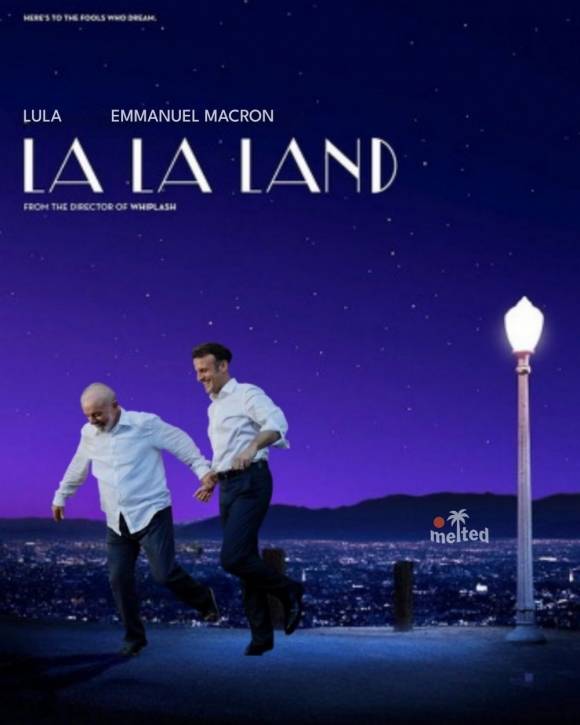 두 사람의 다정한 모습을 영화 ‘라라랜드’ 포스터와 합성한 사진. X @meltedvideos