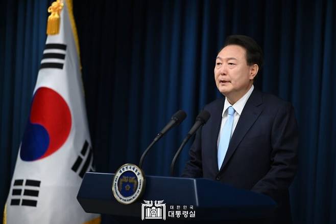 1일 오전 의대 증원·의료개혁 관련 대국민 담화 '국민께 드리는 말씀'을 발표 중인 윤석열 대통령 [사진=대통령실]