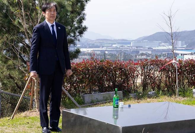 조국 조국혁신당 대표가 3월31일 부산 강서구 선산에서 선영에 참배했다. [조 대표 페이스북 갈무리]