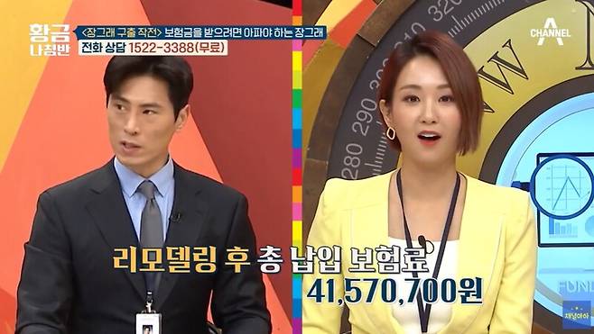 ▲ 채널A 황금나침반 갈무리. 왼쪽 상단의 전화 상담번호는 채널A 상담번호가 아닌 특정 보험대리점 업체의 번호였다.