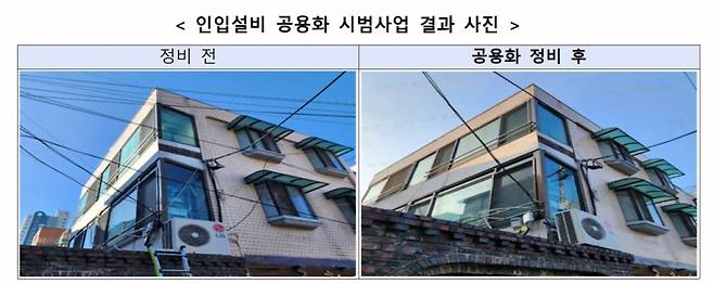 과학기술정보통신부가 서울 강북구 미아3동에서 인입설비 공용화 시범사업을 통해 공중케이블을 정비한 모습. /사진=과학기술정보통신부