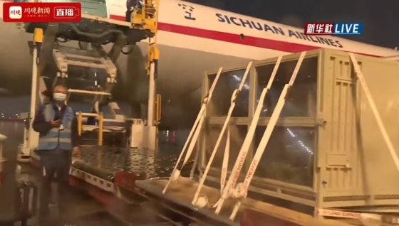 자이언트 판다 푸바오가 3일(현지시간) 오후 7시쯤 청두국제공항으로 도착한 모습. 사진 유튜브 캡처