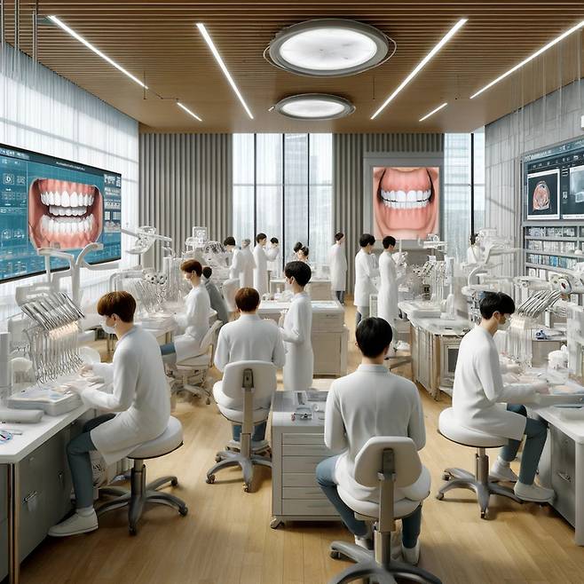 치대에서 공부하는 학생들의 모습을 AI로 생성한 이미지. [이미지=ChatGPT]