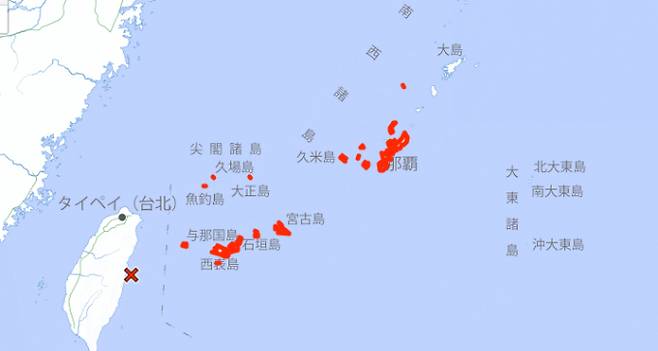일본에 이어 중국과 필리핀이 타이완에서 발생한 강진으로 쓰나미 경보를 발령했다. 중국이 타이완에서 발생한 강진으로 쓰나미 1급 경보를 발령했다. 사진은 규모 7.5 지진이 발생한 타이완 지역. /사진=일본 기상청 캡처