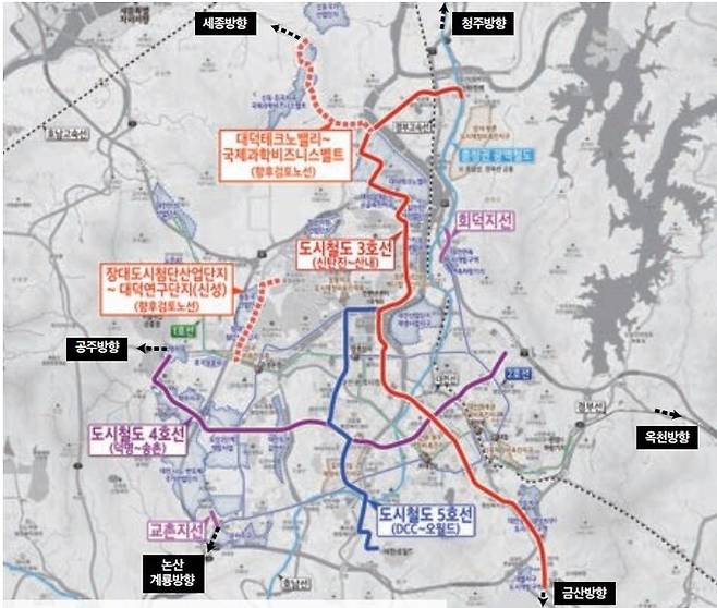 대전도시철도 3·4·5호선 노선도. 대전시 제공