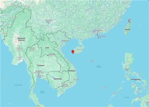 3일 컨테이너선과 중국 어선 충돌이 발생한 중국 하이난성 인근 해역 [베이징=연합뉴스. 구글 지도 캡처]